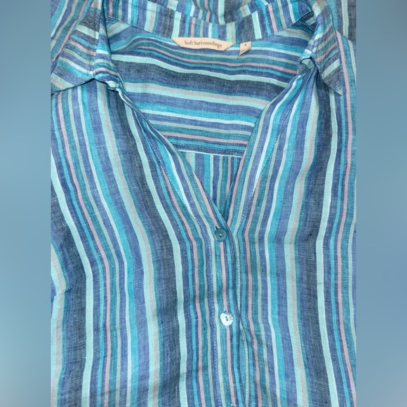 Soft Surroundings Santa Cruz nautical 100% Linen Tiered midi‎ dress- small - Picture 10 of 12